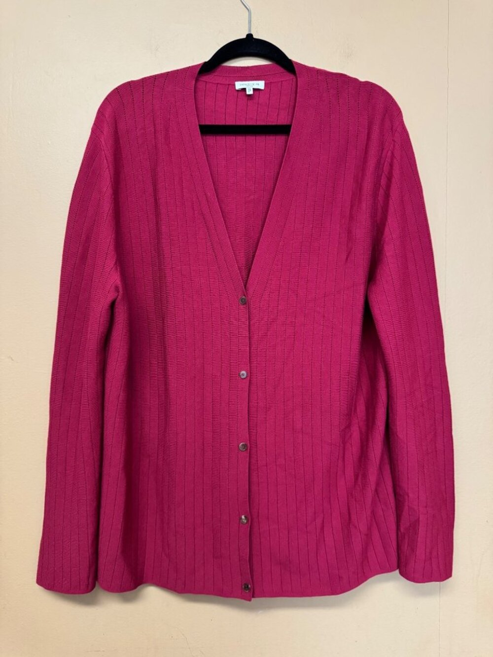 Lafayette 148 New York XL Pink Pointelle Knit Button Front Cardigan Sweater